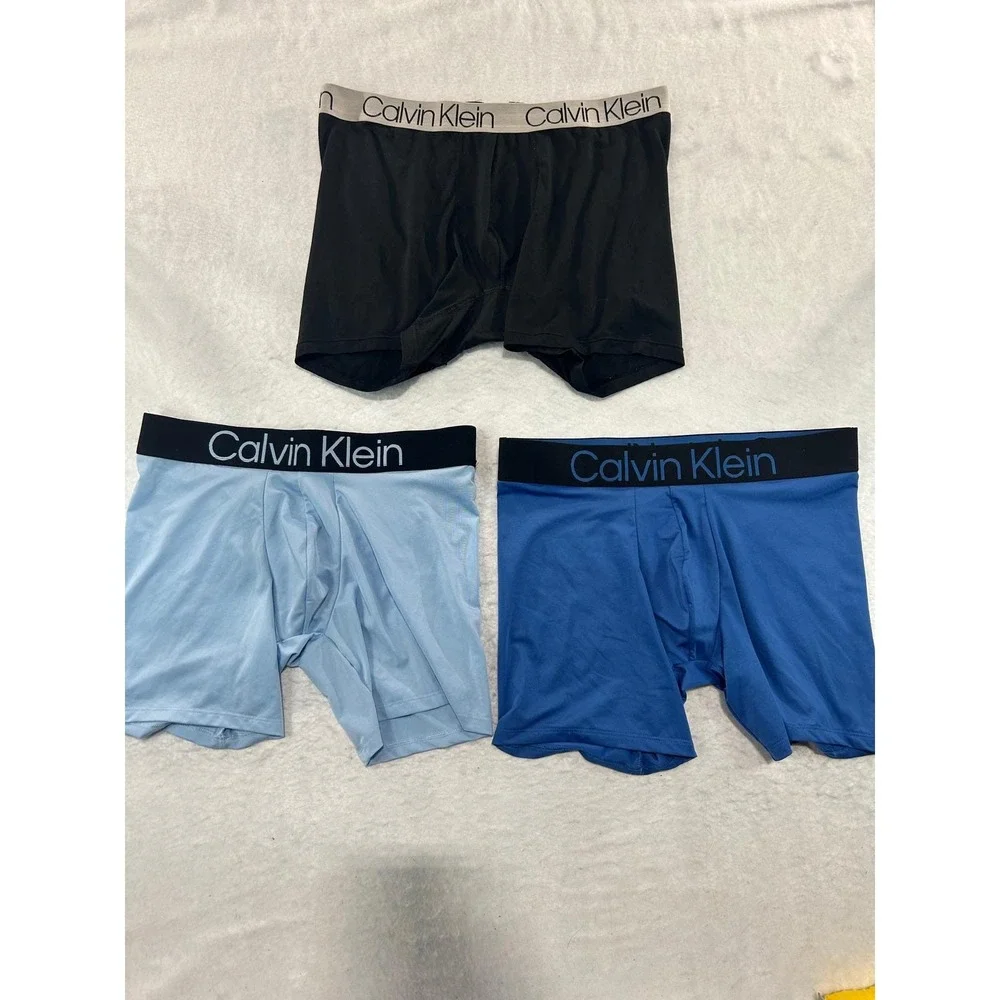 Calvin Klein Mens Boxer Briefs 3 Pack Black Blue Light Blue Underwear Medium